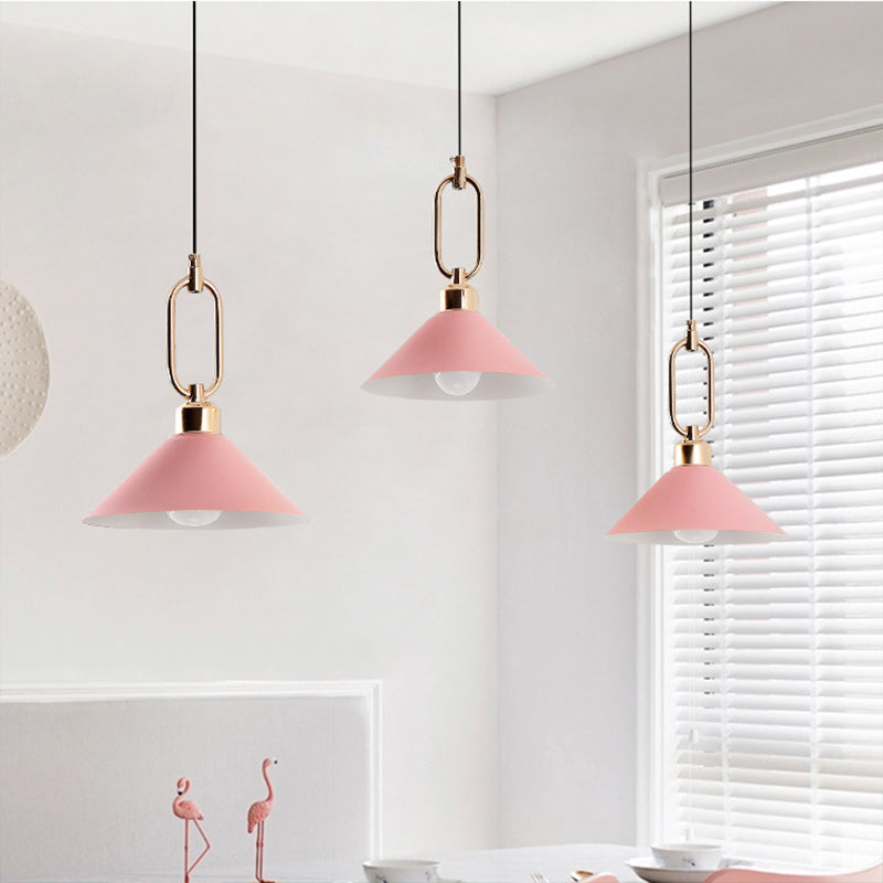 Macaron Single-Bulb Pendant Light Conical Ceiling Lamp with Metal Shade and Oval Ring Clearhalo 'Ceiling Lights' 'Pendant Lights' 'Pendants' Lighting' 2294111