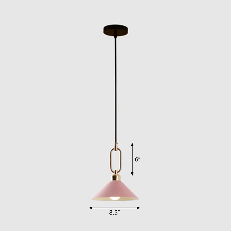 Macaron Single-Bulb Pendant Light Conical Ceiling Lamp with Metal Shade and Oval Ring Clearhalo 'Ceiling Lights' 'Pendant Lights' 'Pendants' Lighting' 2294113