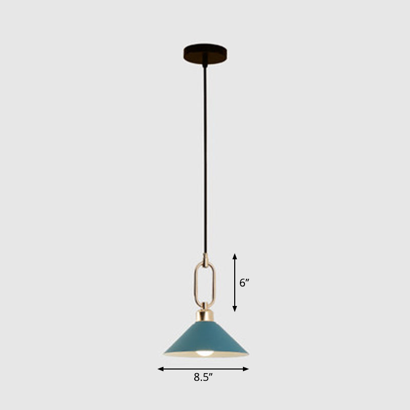 Macaron Single-Bulb Pendant Light Conical Ceiling Lamp with Metal Shade and Oval Ring Blue Clearhalo 'Ceiling Lights' 'Pendant Lights' 'Pendants' Lighting' 2294115_a160165e-6d7d-4c7f-911c-adcd9c5d8b2c