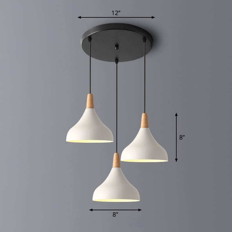 Swell Shape Pendant Light Macaron Metal 3-Head Multi Hanging Light Fixture with Wood Tip Clearhalo 'Ceiling Lights' 'Pendant Lights' 'Pendants' Lighting' 2294119