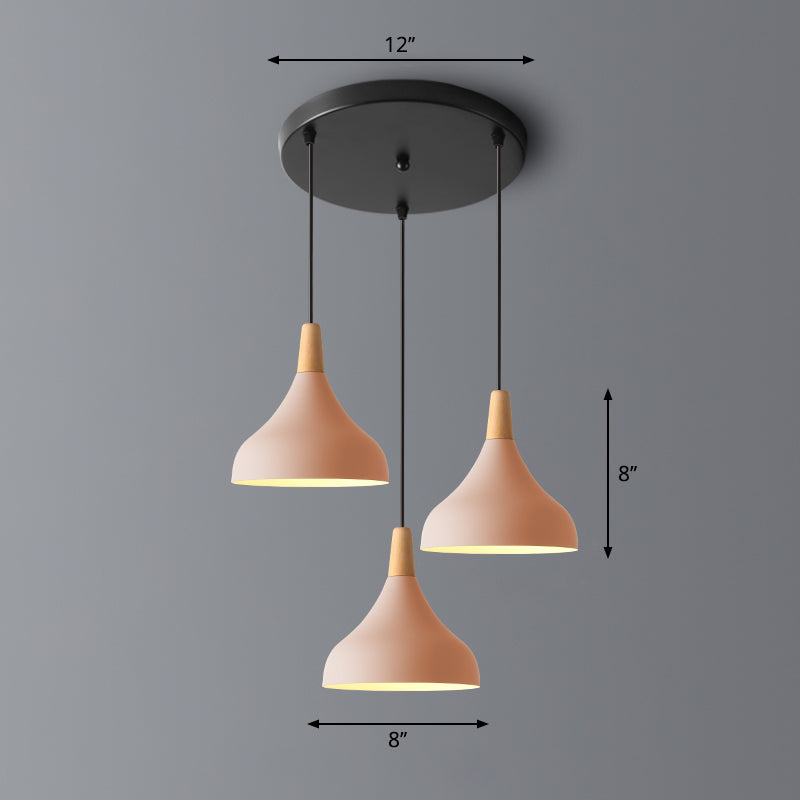 Swell Shape Pendant Light Macaron Metal 3-Head Multi Hanging Light Fixture with Wood Tip Clearhalo 'Ceiling Lights' 'Pendant Lights' 'Pendants' Lighting' 2294121