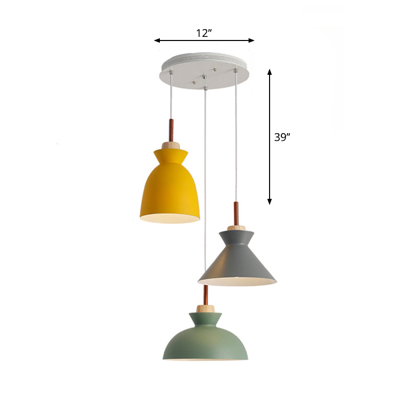 Macaron Cookware Shaped Cluster Pendant Metal 3 Lights Dining Room Ceiling Hang Lamp in Green Clearhalo 'Ceiling Lights' 'Pendant Lights' 'Pendants' Lighting' 2294128