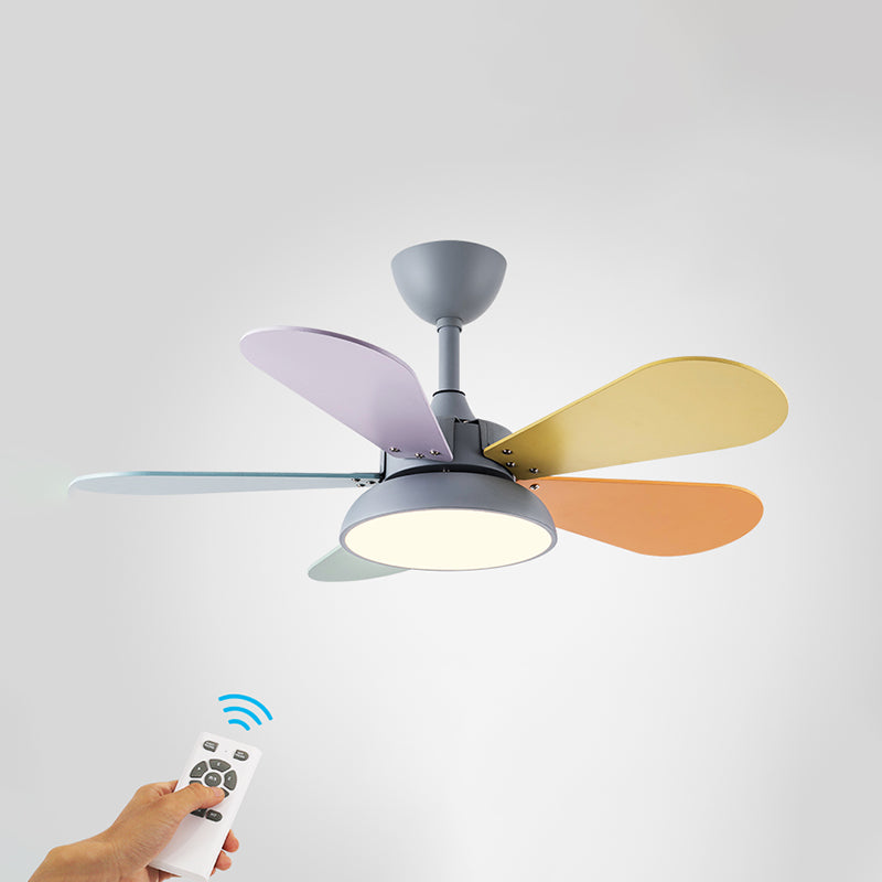 Round Kids Room Ceiling Fan Lamp Acrylic Macaron LED Semi Flush Mount Light Fixture Grey Remote 5.0 Clearhalo 'Ceiling Fans with Lights' 'Ceiling Fans' 'Kids Ceiling Fans' 'Kids' Lighting' 2294130