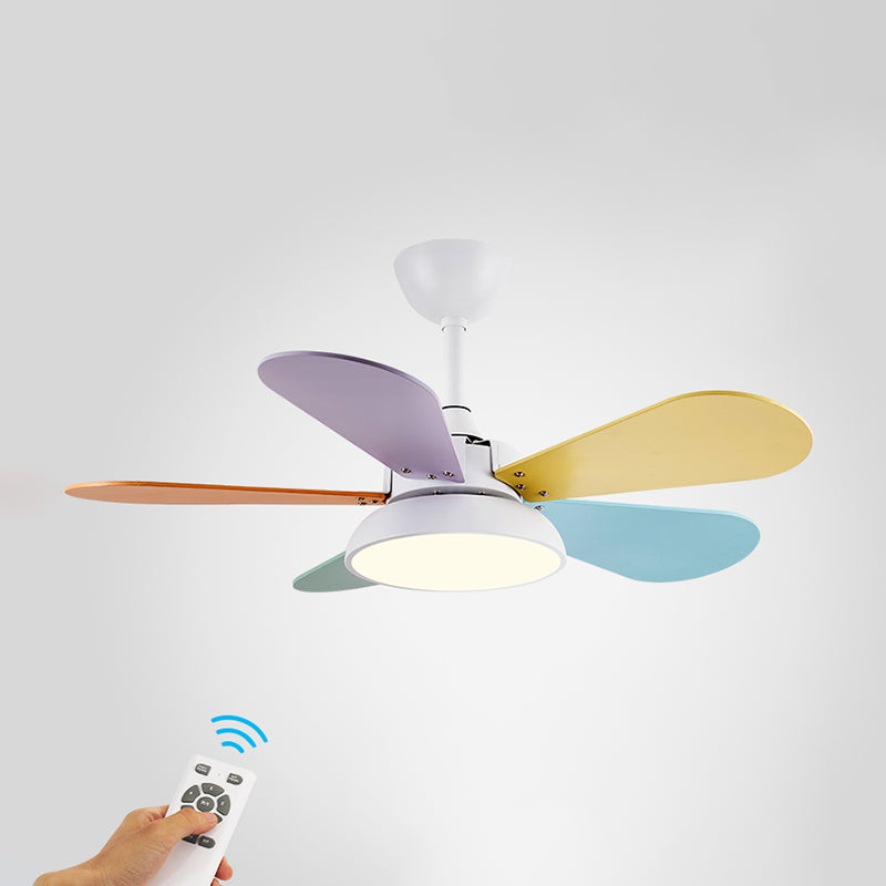 Round Kids Room Ceiling Fan Lamp Acrylic Macaron LED Semi Flush Mount Light Fixture White Remote 5.0 Clearhalo 'Ceiling Fans with Lights' 'Ceiling Fans' 'Kids Ceiling Fans' 'Kids' Lighting' 2294136