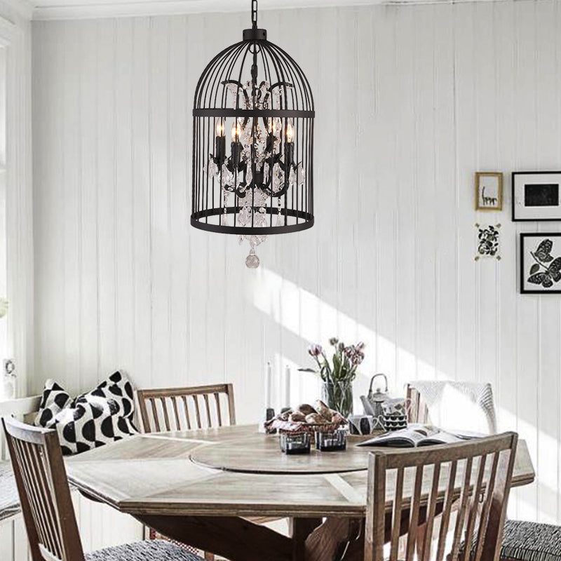 4 Lights Birdcage Chandelier Lighting Rustic Black Metal Pendant Light Fixture for Dining Room Clearhalo 'Ceiling Lights' 'Chandeliers' Lighting' options 229425