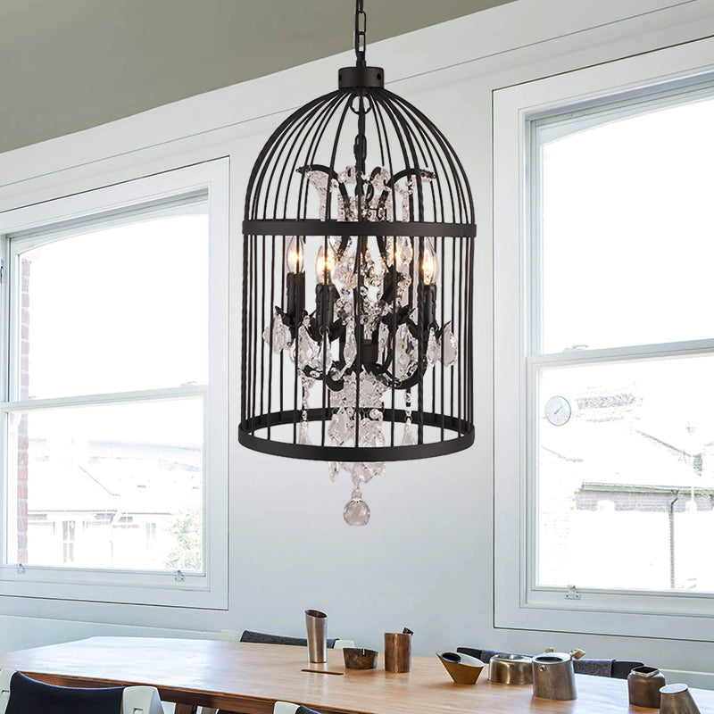 4 Lights Birdcage Chandelier Lighting Rustic Black Metal Pendant Light Fixture for Dining Room Clearhalo 'Ceiling Lights' 'Chandeliers' Lighting' options 229426