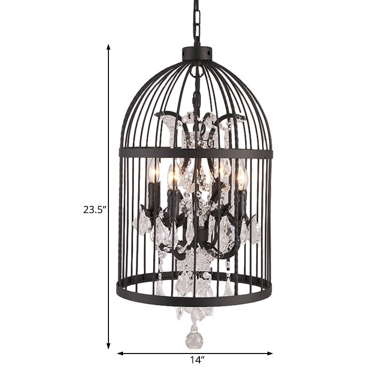 4 Lights Birdcage Chandelier Lighting Rustic Black Metal Pendant Light Fixture for Dining Room Clearhalo 'Ceiling Lights' 'Chandeliers' Lighting' options 229428