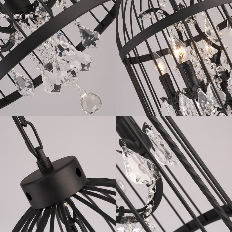 4 Lights Birdcage Chandelier Lighting Rustic Black Metal Pendant Light Fixture for Dining Room Clearhalo 'Ceiling Lights' 'Chandeliers' Lighting' options 229429