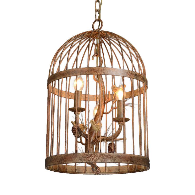 Metal Brown Pendant Lamp Bird Cage 3 Lights Rustic Chandelier Light Fixture for Dining Room Clearhalo 'Ceiling Lights' 'Chandeliers' Lighting' options 229444