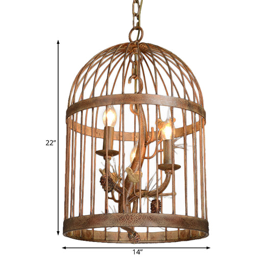 Metal Brown Pendant Lamp Bird Cage 3 Lights Rustic Chandelier Light Fixture for Dining Room Clearhalo 'Ceiling Lights' 'Chandeliers' Lighting' options 229445