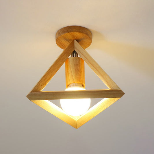 Geometric Corridor Small Flush-Mount Light Wooden 1 Head Modern Ceiling Light Fixture Wood Triangle Clearhalo 'Ceiling Lights' 'Close To Ceiling Lights' 'Close to ceiling' 'Semi-flushmount' Lighting' 2294488