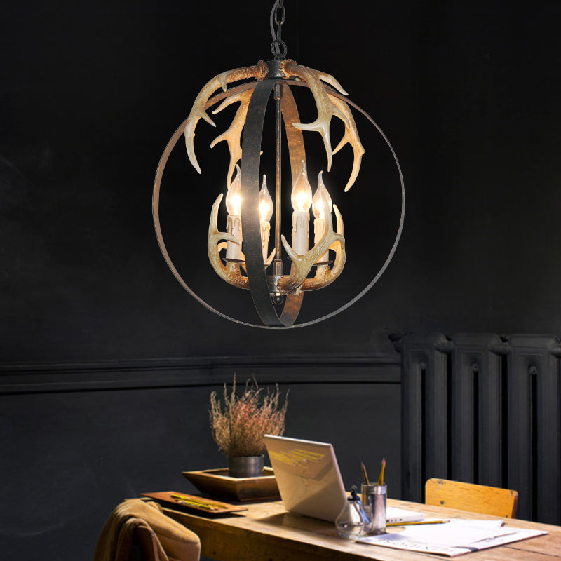 4/8 Lights Metal Chandelier Lighting Vintage Rust Round Dining Room Hanging Ceiling Fixture Clearhalo 'Ceiling Lights' 'Chandeliers' Lighting' options 229451