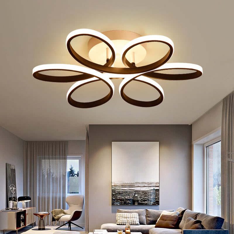 Floral Metal Flush Light Fixture Modern LED Black Semi Flush Ceiling Light for Bedroom Clearhalo 'Ceiling Lights' 'Close To Ceiling Lights' 'Close to ceiling' 'Semi-flushmount' Lighting' 2294513