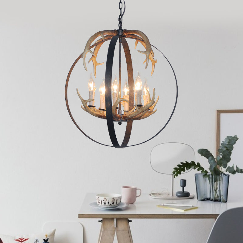 4/8 Lights Metal Chandelier Lighting Vintage Rust Round Dining Room Hanging Ceiling Fixture Clearhalo 'Ceiling Lights' 'Chandeliers' Lighting' options 229454