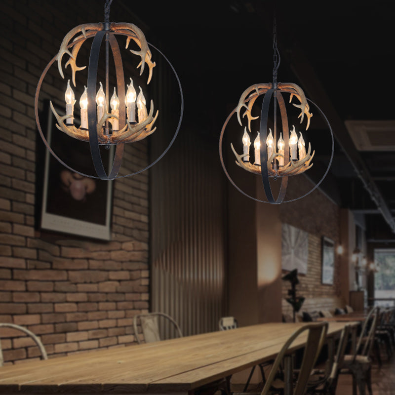 4/8 Lights Metal Chandelier Lighting Vintage Rust Round Dining Room Hanging Ceiling Fixture Clearhalo 'Ceiling Lights' 'Chandeliers' Lighting' options 229455