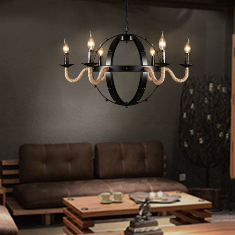 6 Lights Candle Ceiling Lamp Country Black Metal Chandelier Pendant Light for Dining Room Black Clearhalo 'Ceiling Lights' 'Chandeliers' Lighting' options 229459_b809c0a3-aaf3-4e1c-bd31-fad3e40f8590