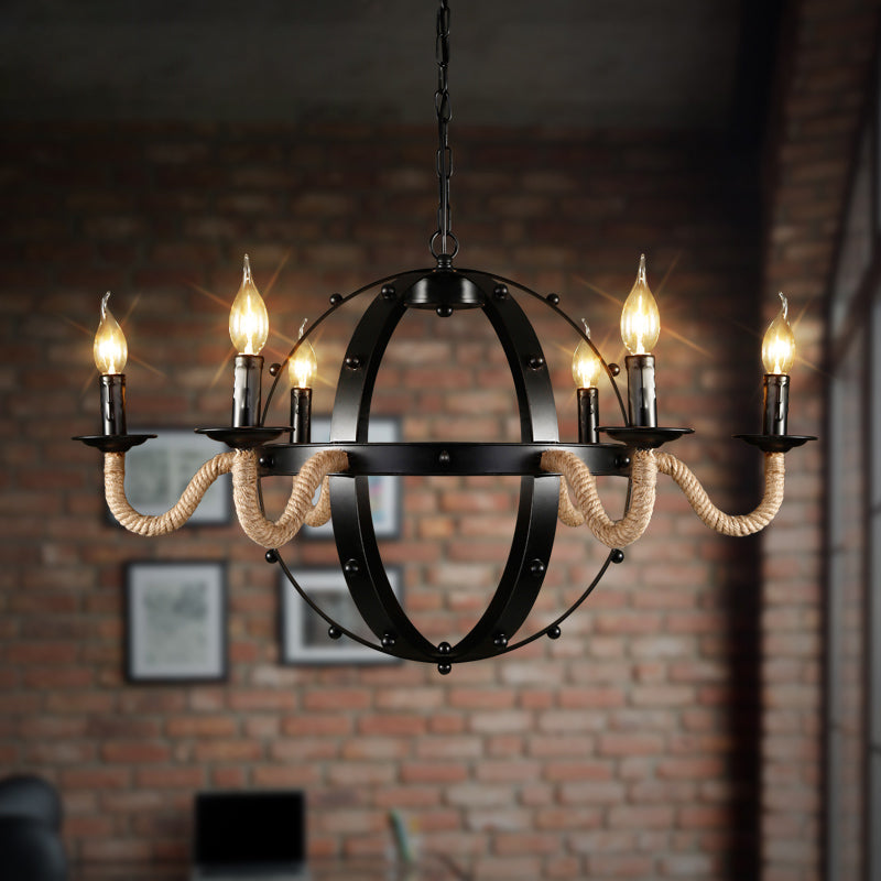 6 Lights Candle Ceiling Lamp Country Black Metal Chandelier Pendant Light for Dining Room Clearhalo 'Ceiling Lights' 'Chandeliers' Lighting' options 229460