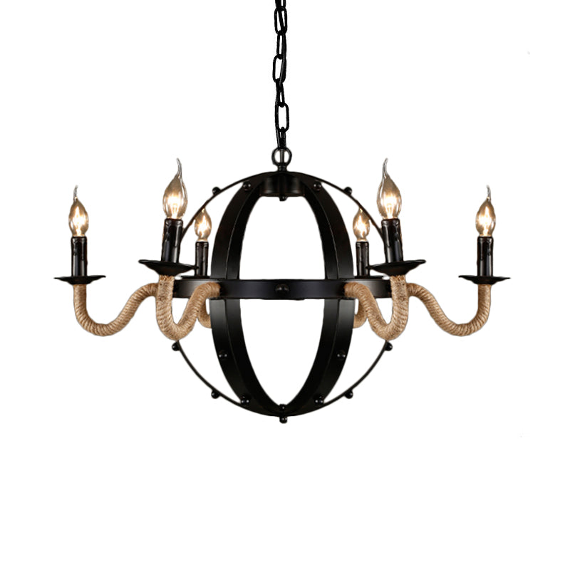 6 Lights Candle Ceiling Lamp Country Black Metal Chandelier Pendant Light for Dining Room Clearhalo 'Ceiling Lights' 'Chandeliers' Lighting' options 229461