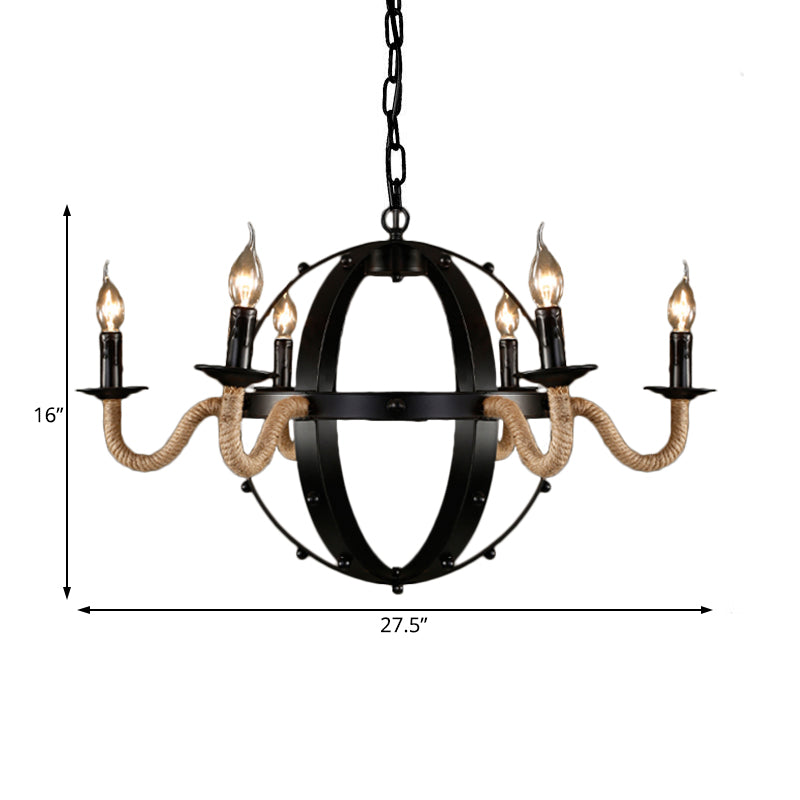 6 Lights Candle Ceiling Lamp Country Black Metal Chandelier Pendant Light for Dining Room Clearhalo 'Ceiling Lights' 'Chandeliers' Lighting' options 229462