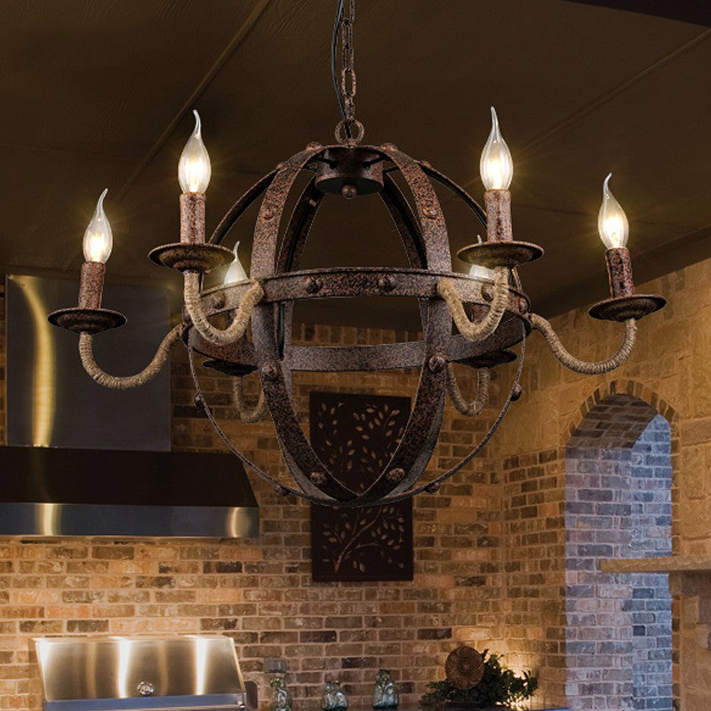 Globe Metal Chandelier Lamp Country Style 6 Lights Dining Room Pendant Lighting in Rust Rust Clearhalo 'Ceiling Lights' 'Chandeliers' Lighting' options 229464_32e3aa4b-789c-4a54-b034-5bba4ee09379