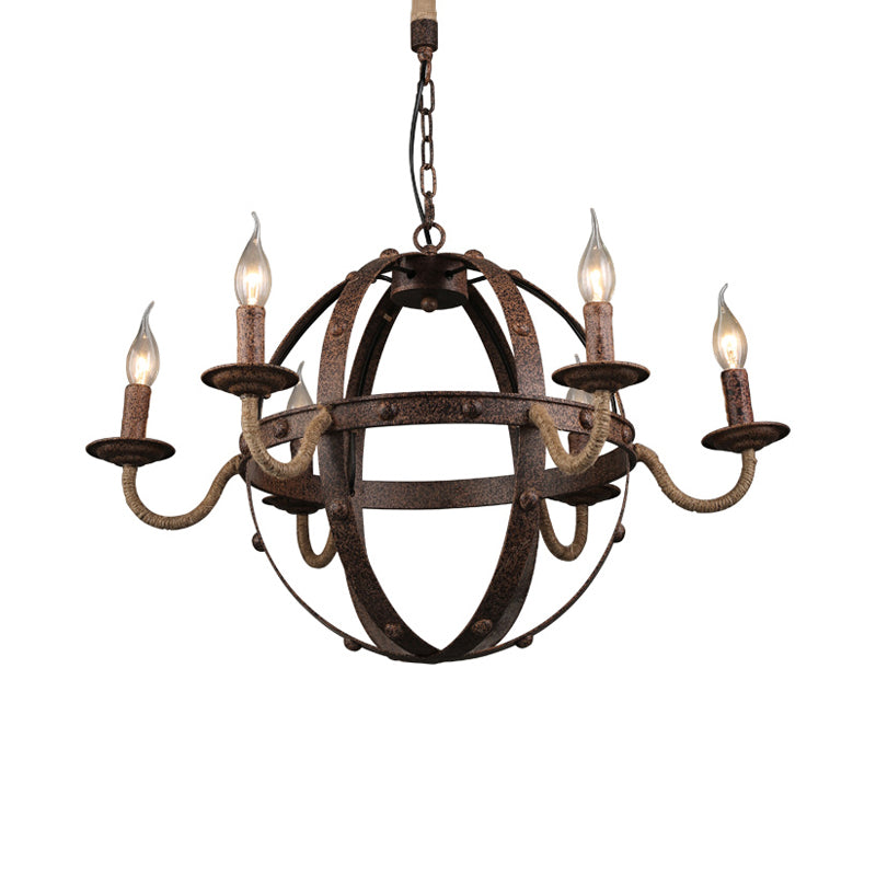 Globe Metal Chandelier Lamp Country Style 6 Lights Dining Room Pendant Lighting in Rust Clearhalo 'Ceiling Lights' 'Chandeliers' Lighting' options 229466