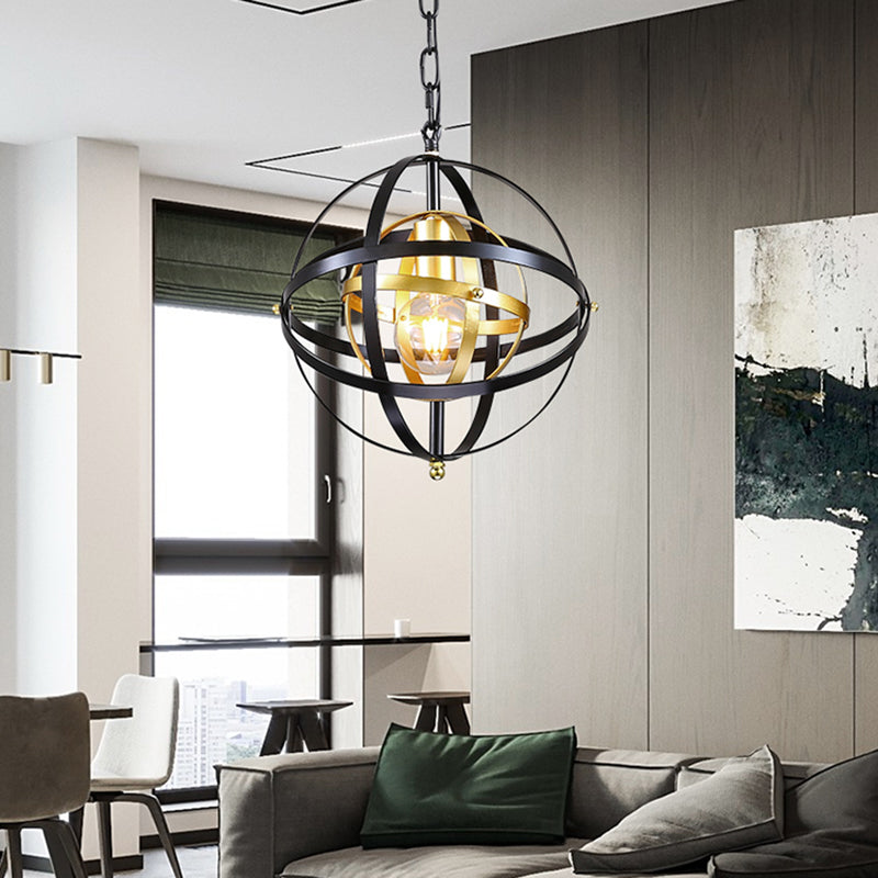 Globe Metal Hanging Lamp Traditional 1 Light Dining Room Pendant Lighting in Black Clearhalo 'Ceiling Lights' 'Chandeliers' Lighting' options 229468