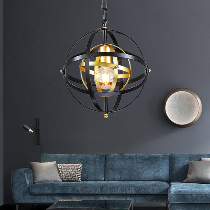 Globe Metal Hanging Lamp Traditional 1 Light Dining Room Pendant Lighting in Black Clearhalo 'Ceiling Lights' 'Chandeliers' Lighting' options 229469