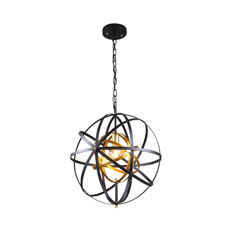 Globe Metal Hanging Lamp Traditional 1 Light Dining Room Pendant Lighting in Black Clearhalo 'Ceiling Lights' 'Chandeliers' Lighting' options 229470