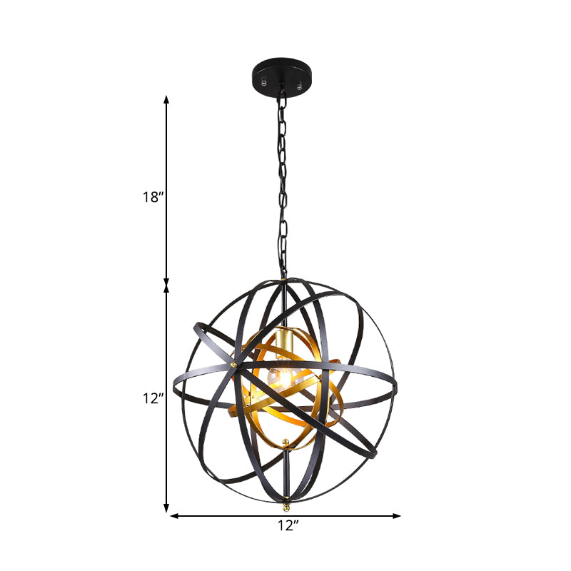 Globe Metal Hanging Lamp Traditional 1 Light Dining Room Pendant Lighting in Black Clearhalo 'Ceiling Lights' 'Chandeliers' Lighting' options 229471