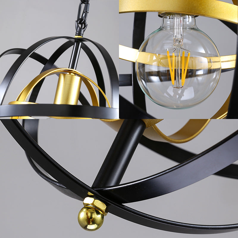 Globe Metal Hanging Lamp Traditional 1 Light Dining Room Pendant Lighting in Black Clearhalo 'Ceiling Lights' 'Chandeliers' Lighting' options 229472