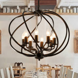 Candle Living Room Pendant Chandelier Country Metal 8 Lights Black Hanging Fixture with Cage Clearhalo 'Ceiling Lights' 'Chandeliers' Lighting' options 229474
