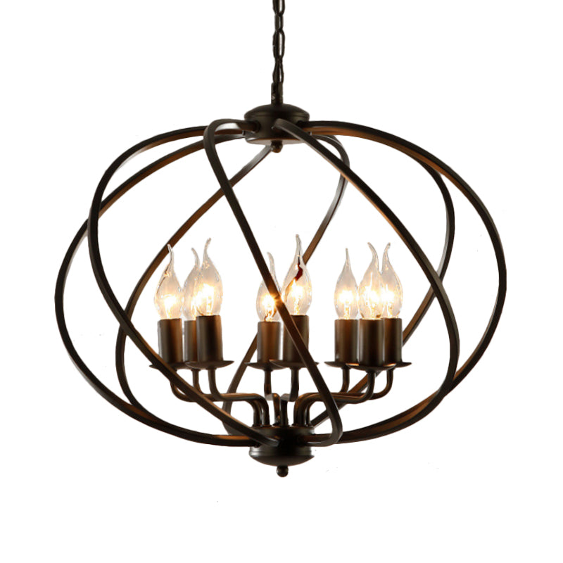Candle Living Room Pendant Chandelier Country Metal 8 Lights Black Hanging Fixture with Cage Clearhalo 'Ceiling Lights' 'Chandeliers' Lighting' options 229475