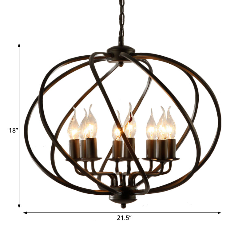Candle Living Room Pendant Chandelier Country Metal 8 Lights Black Hanging Fixture with Cage Clearhalo 'Ceiling Lights' 'Chandeliers' Lighting' options 229476