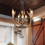 6/9 Lights Pendant Lighting Rustic Wheel Resin Chandelier Lamp in Brown for Dining Room with Elk Deco Clearhalo 'Ceiling Lights' 'Chandeliers' Lighting' options 229491