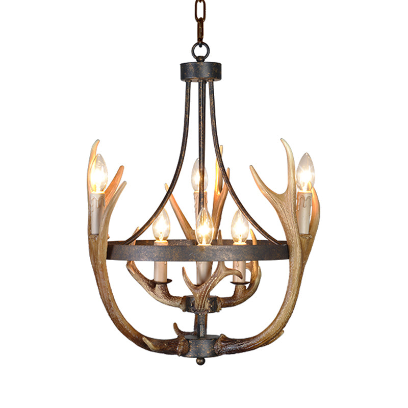 6/9 Lights Pendant Lighting Rustic Wheel Resin Chandelier Lamp in Brown for Dining Room with Elk Deco Clearhalo 'Ceiling Lights' 'Chandeliers' Lighting' options 229493