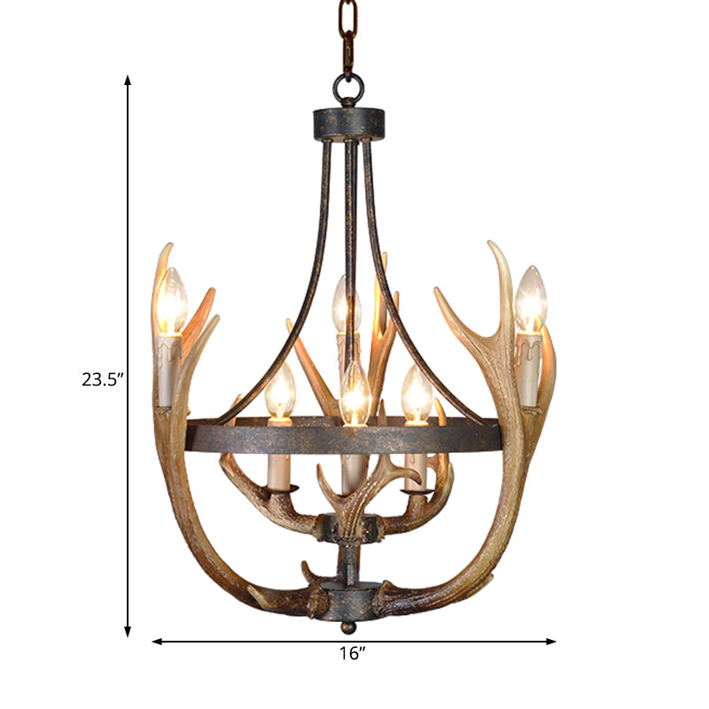6/9 Lights Pendant Lighting Rustic Wheel Resin Chandelier Lamp in Brown for Dining Room with Elk Deco Clearhalo 'Ceiling Lights' 'Chandeliers' Lighting' options 229494