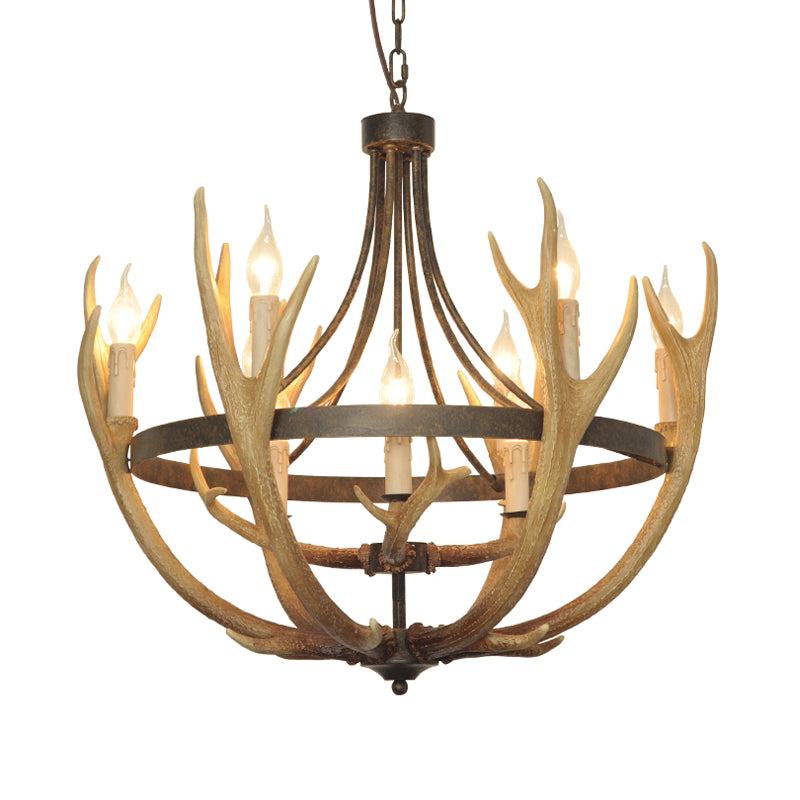 6/9 Lights Pendant Lighting Rustic Wheel Resin Chandelier Lamp in Brown for Dining Room with Elk Deco Clearhalo 'Ceiling Lights' 'Chandeliers' Lighting' options 229497