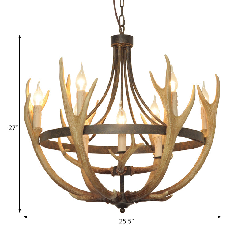 6/9 Lights Pendant Lighting Rustic Wheel Resin Chandelier Lamp in Brown for Dining Room with Elk Deco Clearhalo 'Ceiling Lights' 'Chandeliers' Lighting' options 229498