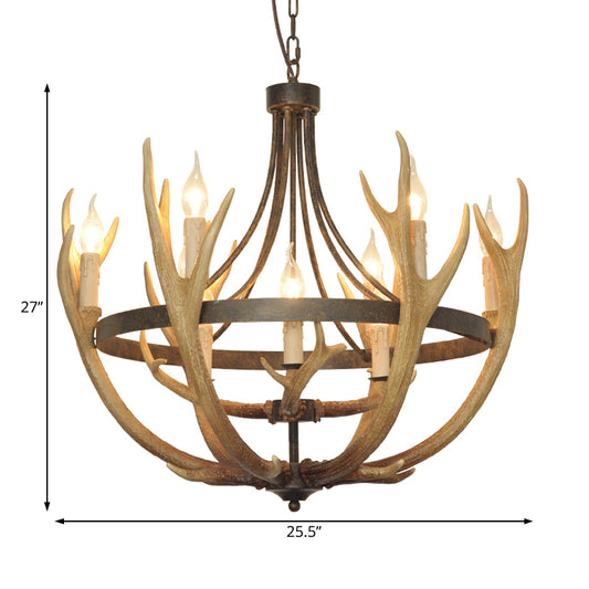 6/9 Lights Pendant Lighting Rustic Wheel Resin Chandelier Lamp in Brown for Dining Room with Elk Deco Clearhalo 'Ceiling Lights' 'Chandeliers' Lighting' options 229498