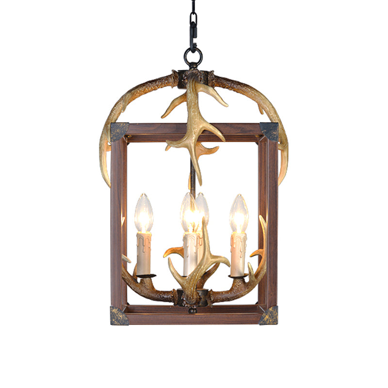 Red Brown Rectangle Frame Pendant Lighting Rustic Metal 4/8 Lights Dining Room Chandelier Lamp Clearhalo 'Ceiling Lights' 'Chandeliers' Lighting' options 229520