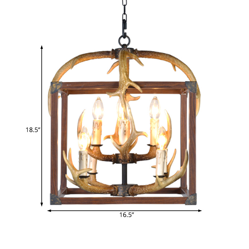 Red Brown Rectangle Frame Pendant Lighting Rustic Metal 4/8 Lights Dining Room Chandelier Lamp Clearhalo 'Ceiling Lights' 'Chandeliers' Lighting' options 229525