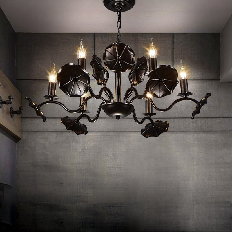 Metal Candle Hanging Chandelier Country 6 Lights Living Room Pendant Light in Rust Clearhalo 'Ceiling Lights' 'Chandeliers' Lighting' options 229527
