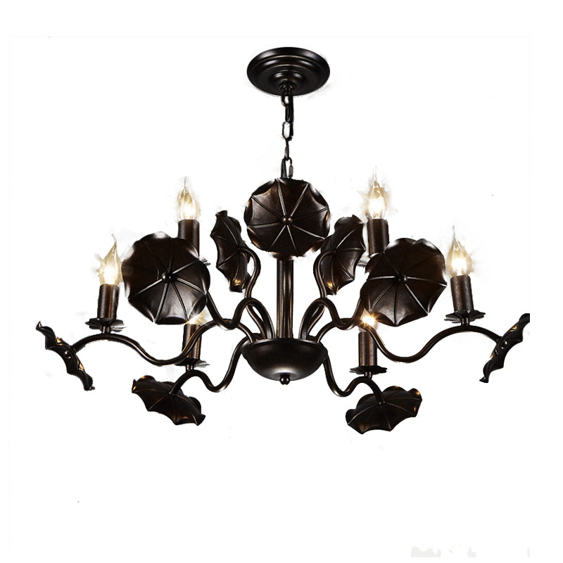Metal Candle Hanging Chandelier Country 6 Lights Living Room Pendant Light in Rust Clearhalo 'Ceiling Lights' 'Chandeliers' Lighting' options 229528