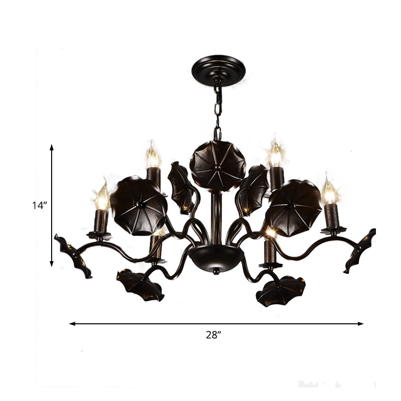 Metal Candle Hanging Chandelier Country 6 Lights Living Room Pendant Light in Rust Clearhalo 'Ceiling Lights' 'Chandeliers' Lighting' options 229529