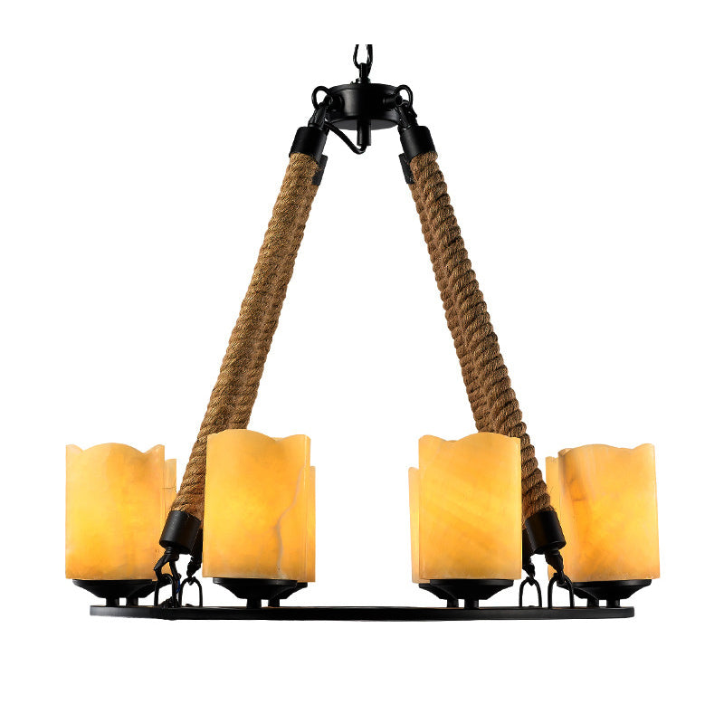 8 Lights Round Chandelier Lighting Rustic Yellow Metal Pendant Light Fixture for Living Room Clearhalo 'Ceiling Lights' 'Chandeliers' Lighting' options 229571