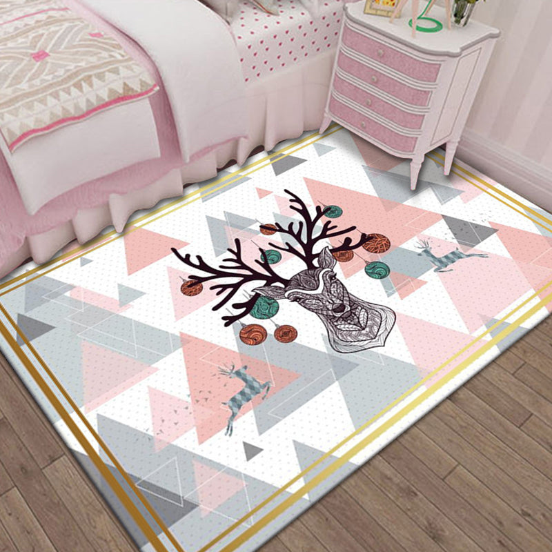 Nordic Bedroom Rug Multi Colored Animal Print Indoor Rug Polypropylene Non-Slip Pet Friendly Carpet Pink Clearhalo 'Area Rug' 'Modern' 'Rugs' Rug' 2295903