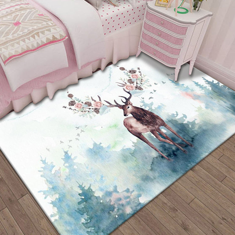 Nordic Bedroom Rug Multi Colored Animal Print Indoor Rug Polypropylene Non-Slip Pet Friendly Carpet Blue-Green Clearhalo 'Area Rug' 'Modern' 'Rugs' Rug' 2295906