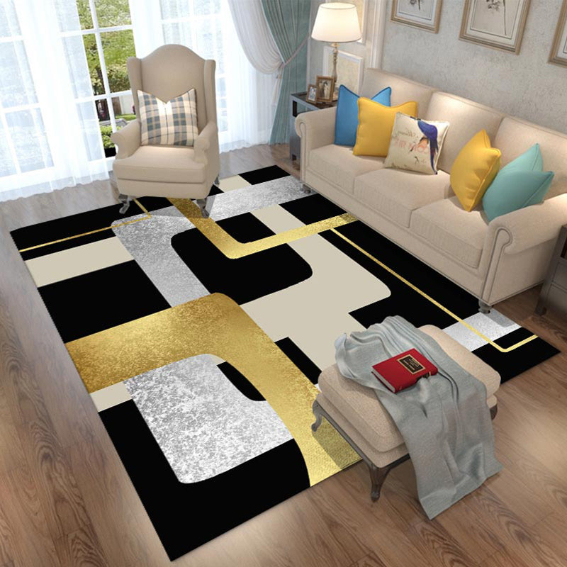 Fancy Geometric Rug Multicolored Polypropylene Area Rug Anti-Slip Backing Easy Care Indoor Rug for Room Gold-Black Clearhalo 'Area Rug' 'Modern' 'Rugs' Rug' 2295951