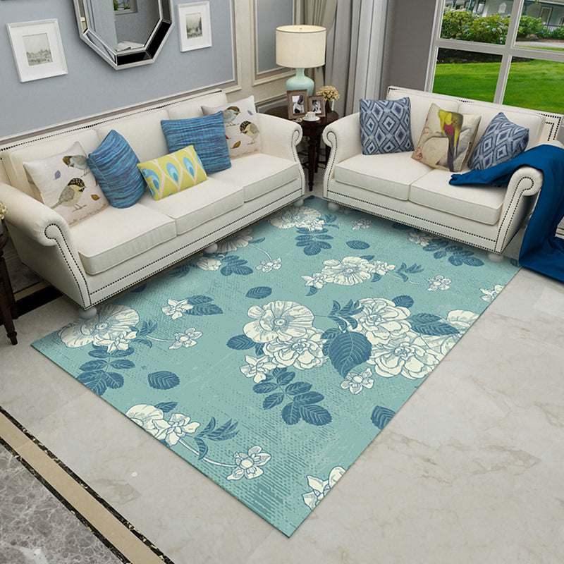 Modern Living Room Rug Multi Colored Plant Printed Indoor Rug Polyster Non-Slip Backing Pet Friendly Carpet Aqua Clearhalo 'Area Rug' 'Modern' 'Rugs' Rug' 2295998