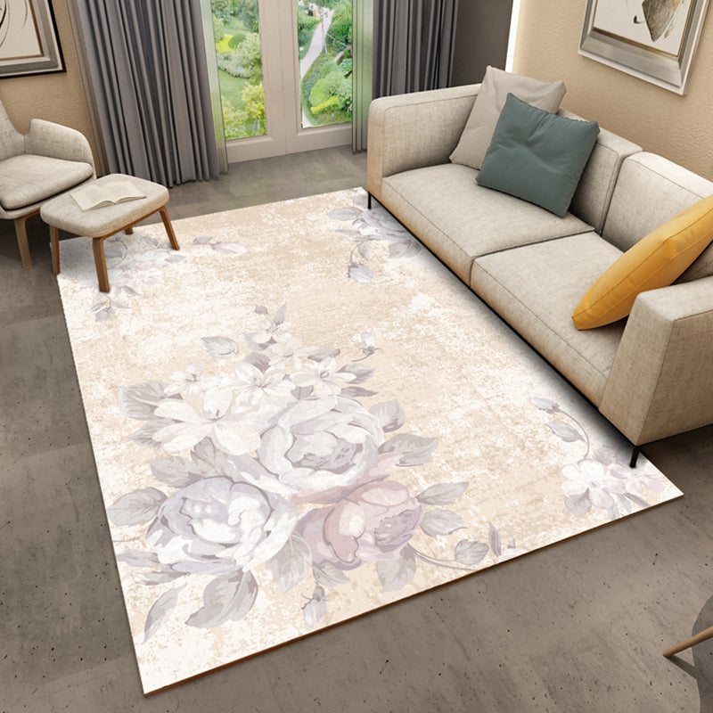 Modern Living Room Rug Multi Colored Plant Printed Indoor Rug Polyster Non-Slip Backing Pet Friendly Carpet Beige Clearhalo 'Area Rug' 'Modern' 'Rugs' Rug' 2296002